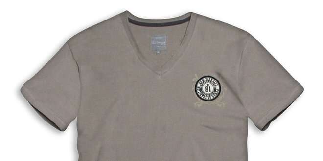 Pánske šedo-béžové tričko s gulatým logom Paul Stragas