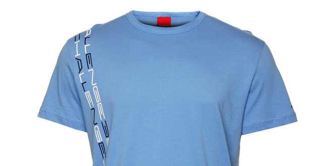 Pánske svetlo modré tričko so zvislou potlačou Sam 73