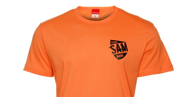 Pánske oranžové tričko s čiernou potlačou Sam 73