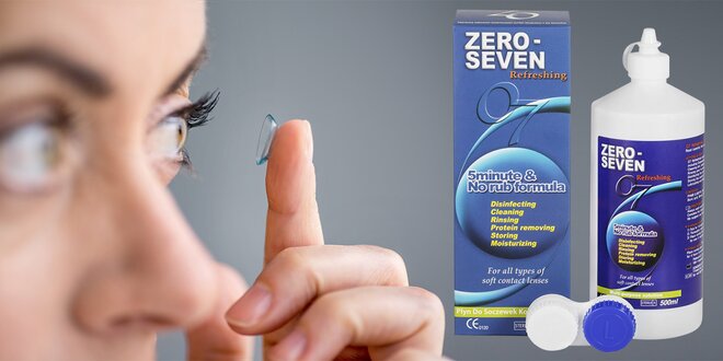 Roztok na údržbu kontaktných šošoviek Zero-seven: 1 veľké alebo 2 menšie balenia