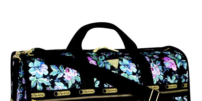 Velká čierno-ružová cestovná taška s kvetmi LeSportsac