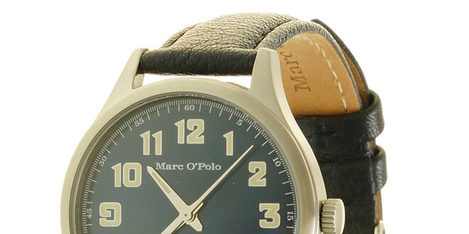Pánske modré analogové hodinky s koženým remienkom Marc O´Polo