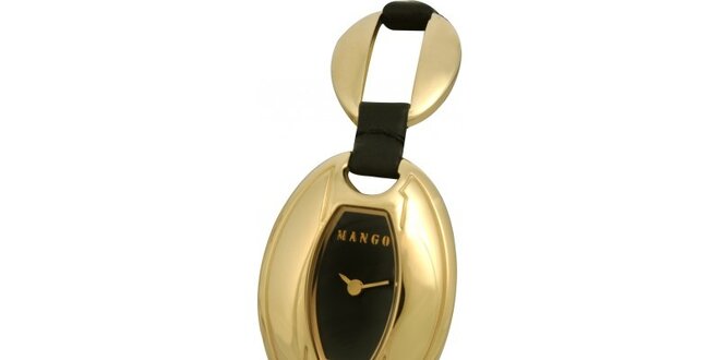 Dámske hodinky Mango s čiernym ciferníkom a čiernozlatým remienkom z kože a oceľe