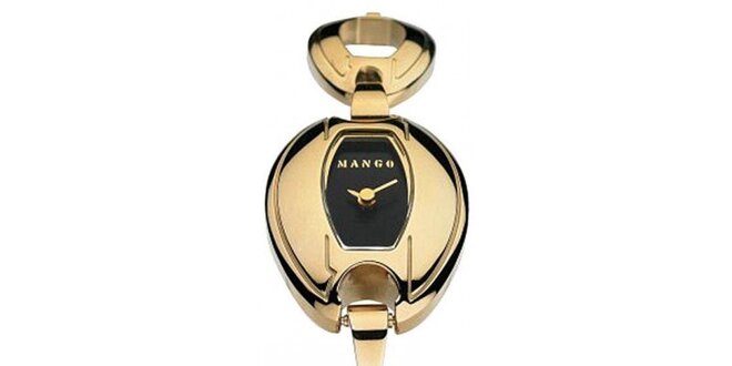 Dámske hodinky Mango s čiernym ciferníkom a zlatým oceľovým remienkom
