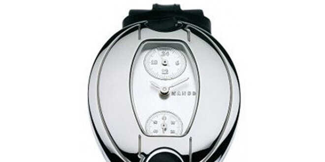 Dámske hodinky Mango s bielym 24hodinovým ciferníkom a čiernym koženým remienkom