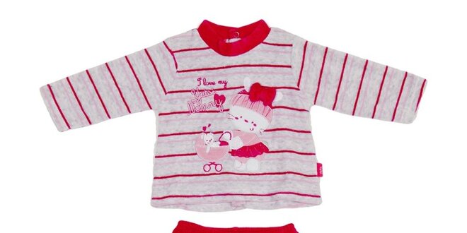 Detský červeno-šedý pruhovaný set nohavíc a trička Yatsi