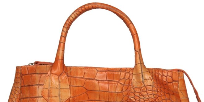 Dámska oranžová kabelka Made in Italia s hadím vzorom