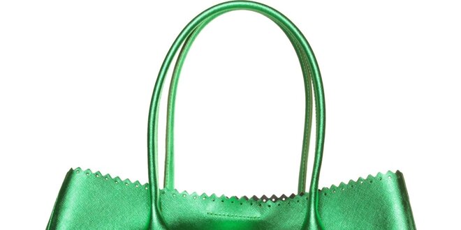 Dámska zelená metalická kabelka Made in Italia s ozdobným lemom