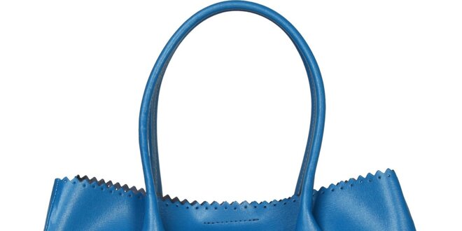 Dámska svetlo modrá kožená kabelka Made in Italia s ozdobným lemom