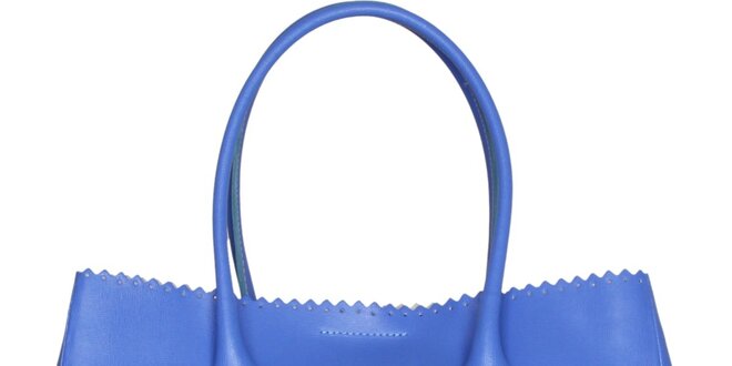 Dámska pastelovo modrá kožená kabelka Made in Italia s ozdobným lemom