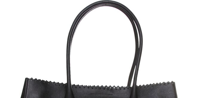 Dámska čierna kožená kabelka Made in Italia s ozdobným lemom