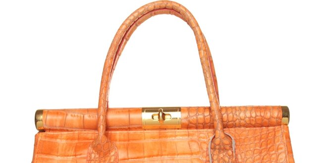 Dámska oranžová kabelka Made in Italia s motívom hadia koža