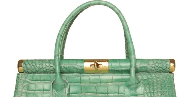 Dámska mätovo zelená kožená kabelka Made in Italia s ozdobným lemom