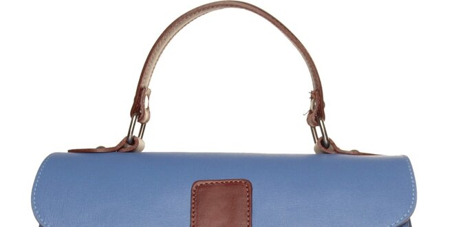 Dámska pastelovo modrá kabelka Made in Italia s hnedými detailami