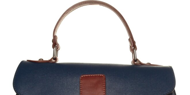Dámska temne modrá kabelka Made in Italia s hnedými detailami