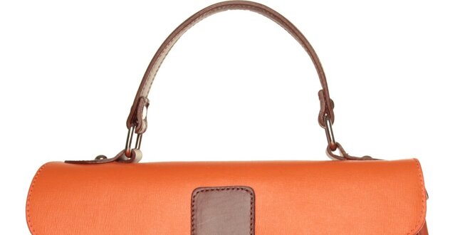 Dámska oranžová kabelka Made in Italia s hnedými detailami