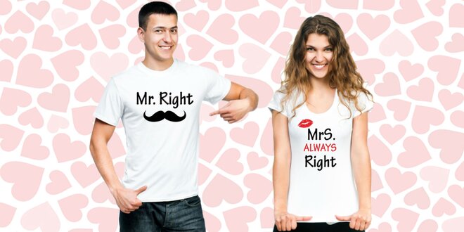 Valentínske sety tričiek pre zamilované páry