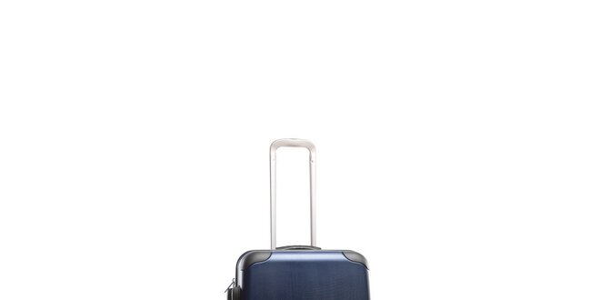 Lesklý modro-čierny cestovný kufor na kolieskach Tommy Hilfiger