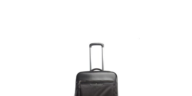 Čierny matno-lesklý cestovný kufor na kolieskach Tommy Hilfiger