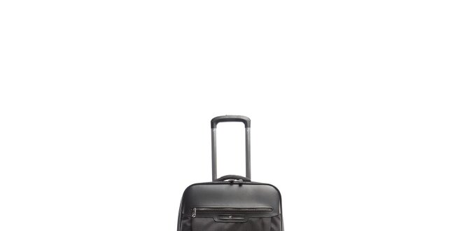 Čierny matno-lesklý cestovný kufor na kolieskach Tommy Hilfiger