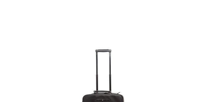 Čierny kožený cestovný kufor na kolieskach Tommy Hilfiger