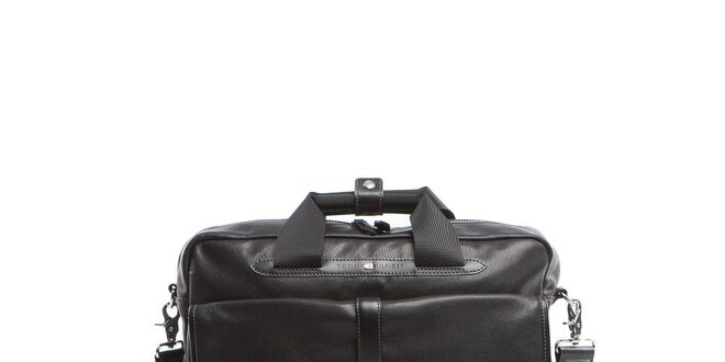 Čierna kožená taška na notebook Tommy Hilfiger