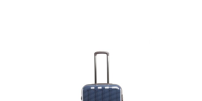 Lesklý modrý cestovný kufor na kolieskach Tommy Hilfiger