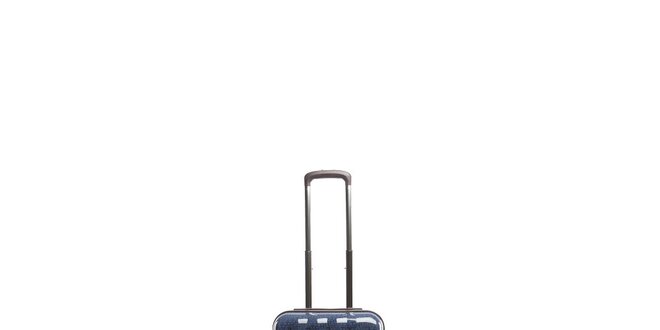 Lesklý modrý cestovný kufor na kolieskach Tommy Hilfiger