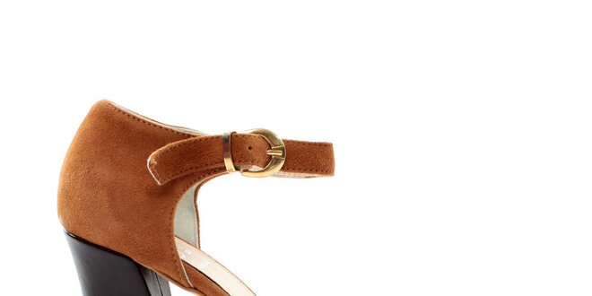 Dámske okrovo-hnedé sandále so zlatou prackouu Bagatt