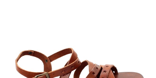 Dámske oranžovo-hnedé kožené sandálky s hviezdičkami Bagatt