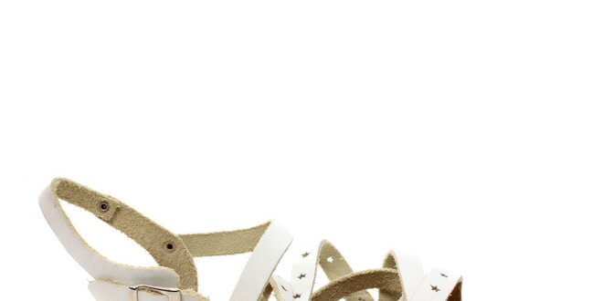 Dámske bielo-hnedé kožené sandálky s hviezdičkami Bagatt