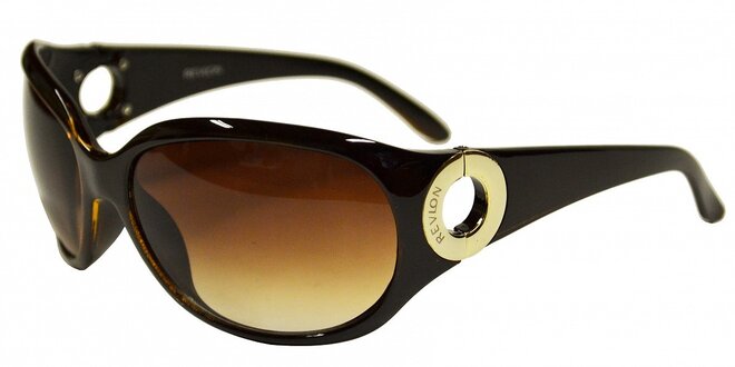 Dámske tmavo hnedé slnečné okuliare Revlon so zlatými krúžkami