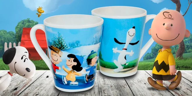 Sada dvoch milých hrnčekov s motívom Snoopy