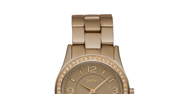 Dámske hnedo zlaté hodinky DKNY s kamienkami