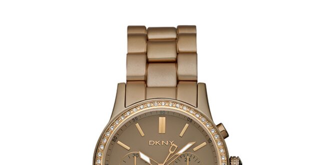 Dámske hnedo zlaté hodinky DKNY s kamienkami