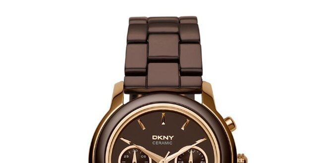 Dámske hnedo-zlaté keramické hodinky DKNY