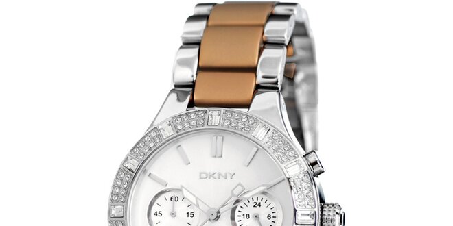 Dámske hnedo-strieborné hodinky DKNY s kamienkami
