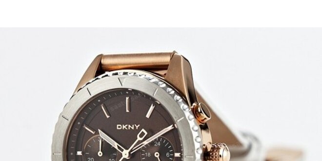 Dámske zlato-strieborné náramkové hodinky DKNY s bielym koženým remienkom