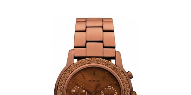 Dámske hnedé oceľové hodinky DKNY s kamienkami