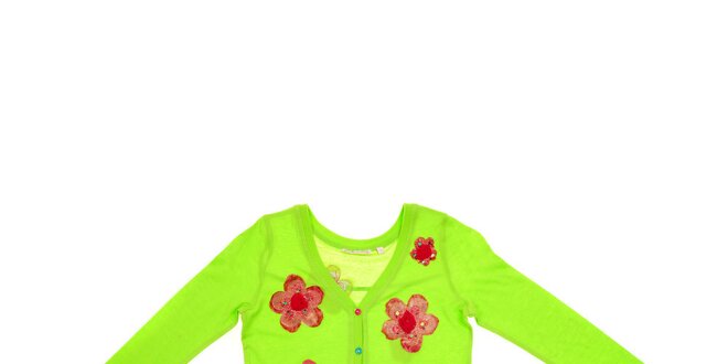 Detský zelený cardigan s kvetinami Peace&Love
