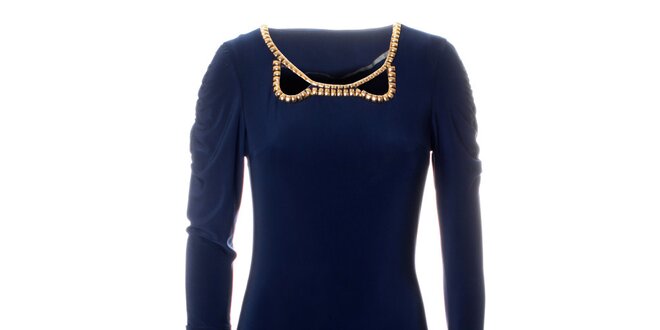 Dámske tmavo modré šaty Via Bellucci so zlatými korálkami