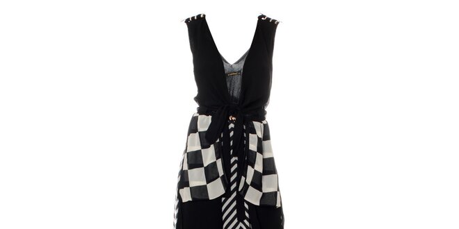 Dámske čierno-biele maxi šaty so šachovnicovými cípmi Via Bellucci