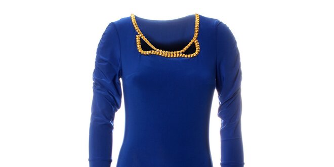 Dámske žiarivo modré šaty Via Bellucci so zlatými korálkami