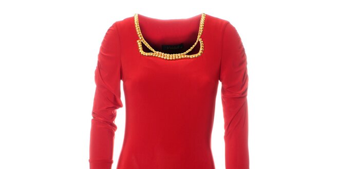 Dámske červené šaty Via Bellucci so zlatými korálmi