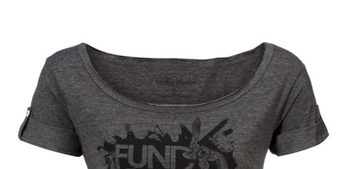 Dámske tmavo šedé melírované tričko Fundango s potlačou