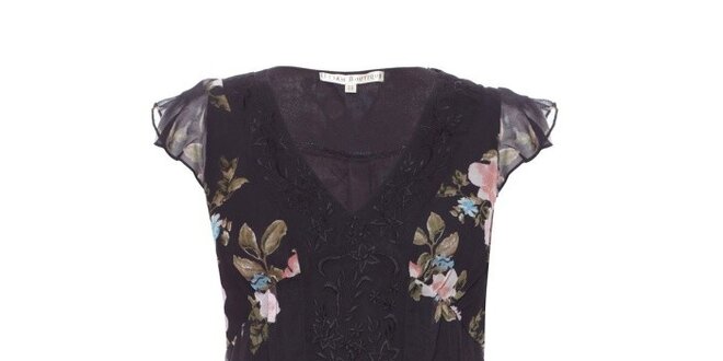 Dámske čierne šaty Uttam Boutique s kvetinovým vzorom