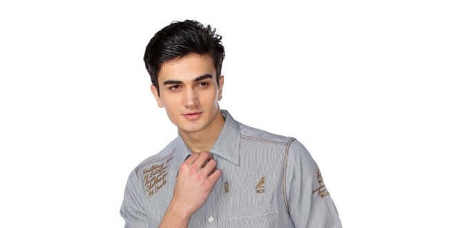 Pánska jemne prúžkovaná košeľa s hnědými detailami M. Conte
