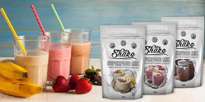 Bezlepkové koktejly Chia Shake plné vitamínov
