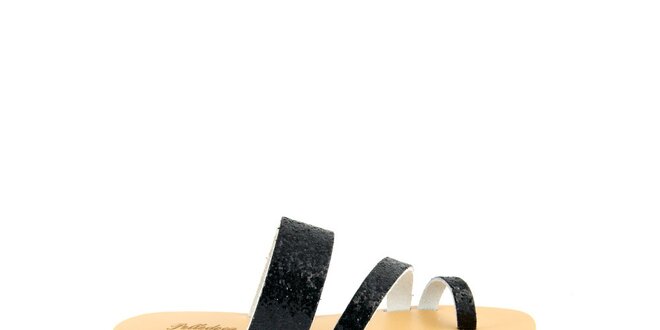 Dámske čierne kožené šľapky Pelledoca s trblietkami