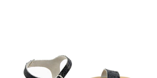 Dámske čierne kožené sandále Pelledoca s trblietkami